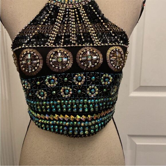 Crystal doll Beaded/crystal embellished Halter Crop Top, S - Picture 7 of 11